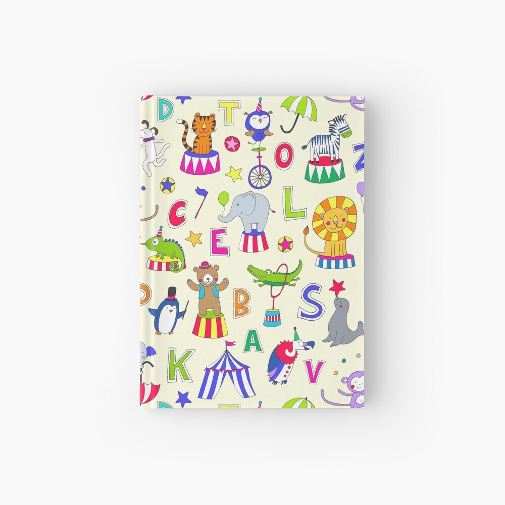 Circus Animal Alphabet - multicoloured on cream - Cute animal pattern by Cecca Designs Hardcover Journal