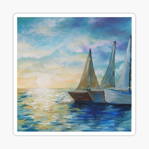Item preview, impressionism impressionist art ocean sunset sunrise sailboat nautical  designed and sold by LEILA ART SPACE.