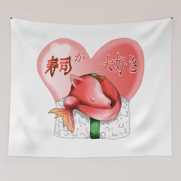 Item preview, I love sushi pink fox dogfish cartoon designed and sold by CuisineCat.