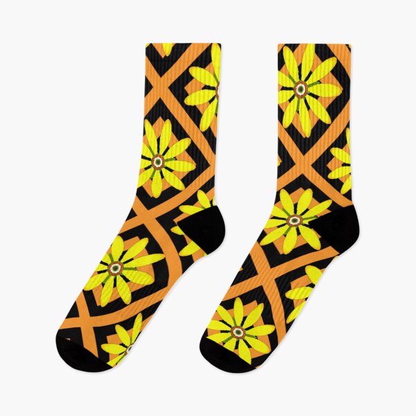 Item preview, Square Daisies.. Bright yellow flowers set off against a brown and black trellis pattern designed and sold by ditzy-designs.