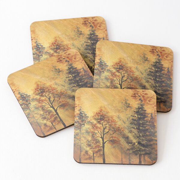 Item preview, nature fall autumn landscape orange trees sunlight fog moody misty forest  designed and sold by LEILA ART SPACE.