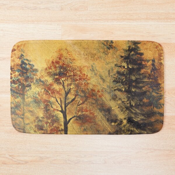 Item preview, nature fall autumn landscape orange trees sunlight fog moody misty forest  designed and sold by LEILA ART SPACE.