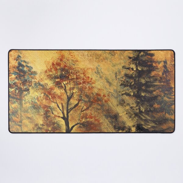 Item preview, nature fall autumn landscape orange trees sunlight fog moody misty forest designed and sold by LEILA ART SPACE.