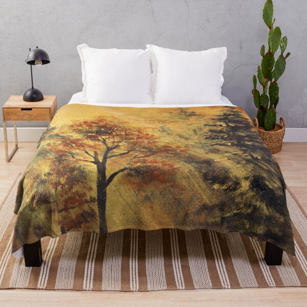 Item preview, nature fall autumn landscape orange trees sunlight fog moody misty forest  designed and sold by LEILA ART SPACE.