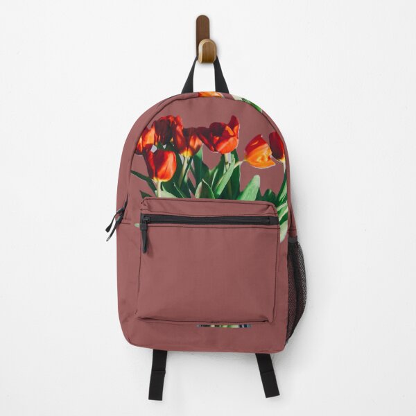 Item preview, Orange and Red-colored tulips sit in a glass vase designed and sold by URbeloved-art.