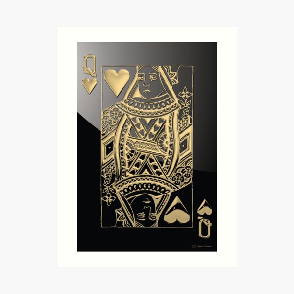 Queen of Hearts in Gold over Black Art Print