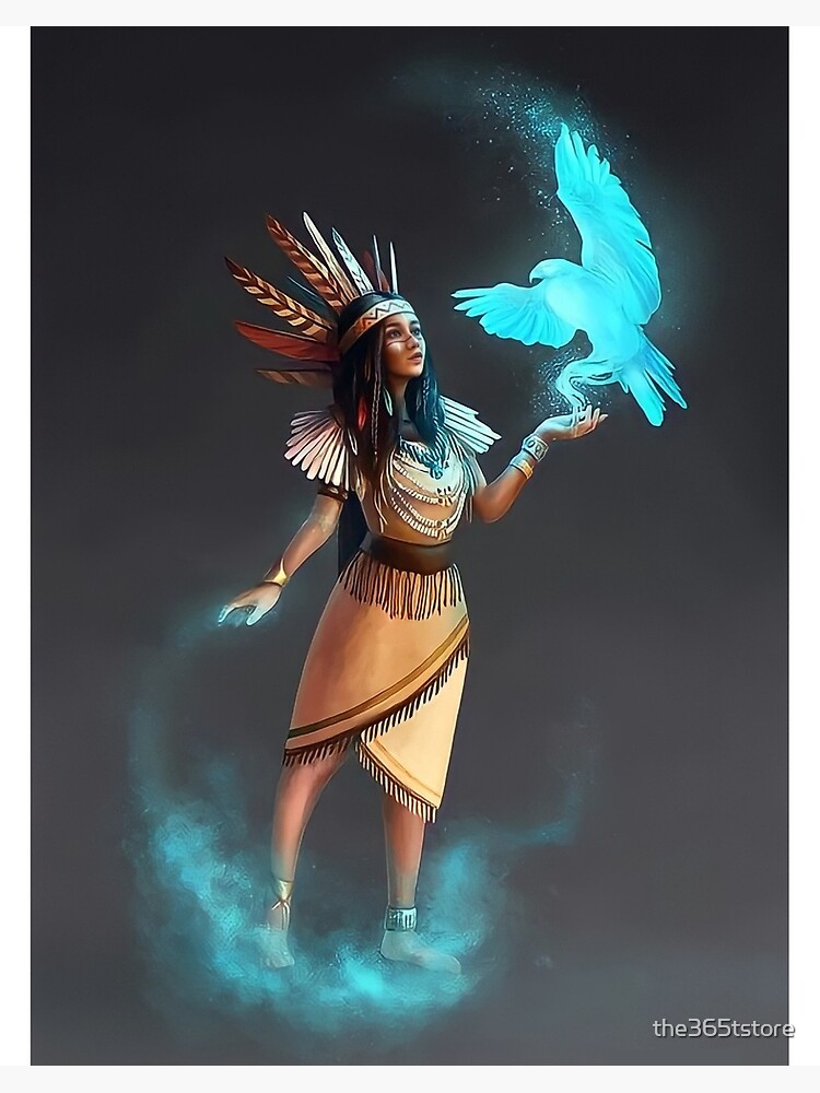 Native Apache Aztec Mayan Blue Bird Girl Art Board Print