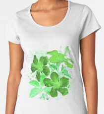 Camiseta premium de cuello ancho Ornamento verde del hibisco