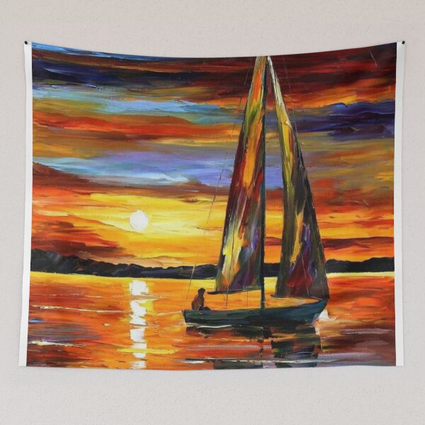 Item preview, Painting sailing boat in Sunset Wave -Oil painting style artwork- beautiful design - decoration for your house and gift for mummy designed and sold by THASSON.