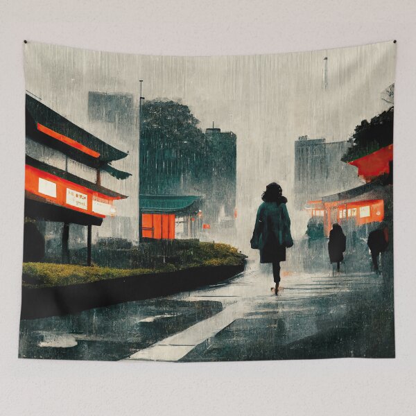 Item preview, Moody and Rainy day in a Japanese city designed and sold by WolfPack-Art.