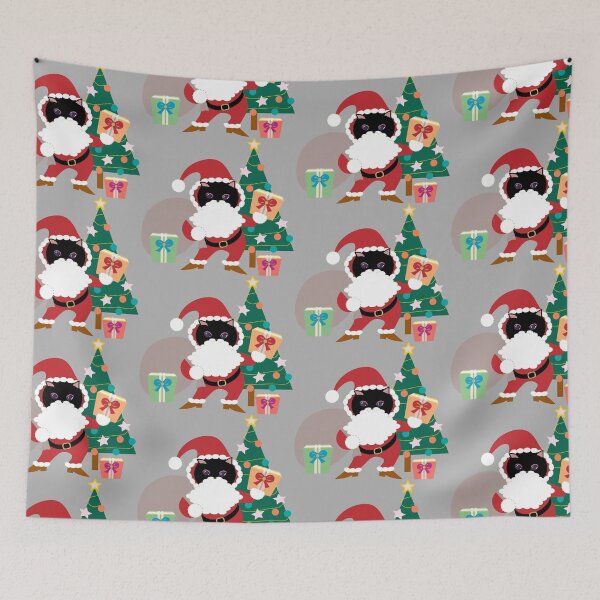 Item preview, Merry Christmas Black Cat Santa and Xmas Tree designed and sold by Mimi Huang.