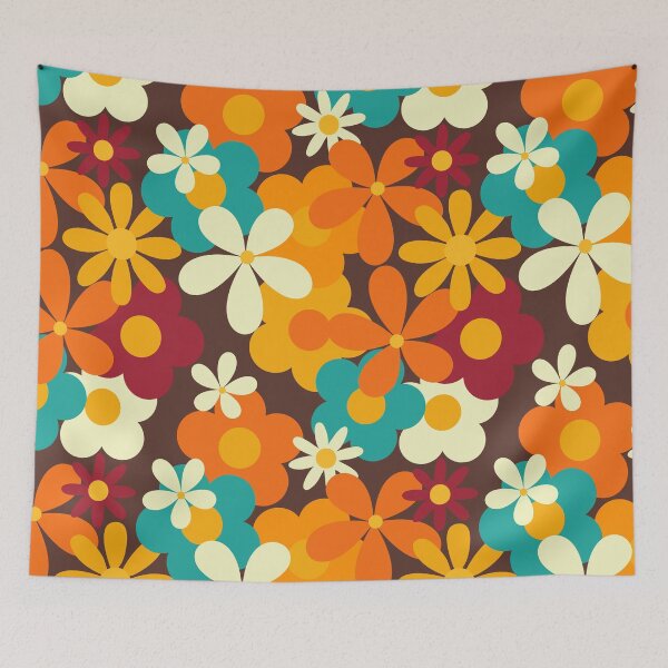 Item preview, Retro 70s Classic Colors Flower Power Seamless Repeat Pattern Print designed and sold by ClaudiaFlores.