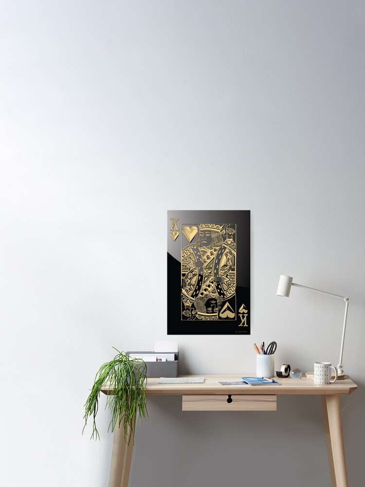 King Of Hearts In Gold Over Black Poster By Captain7 Redbubble