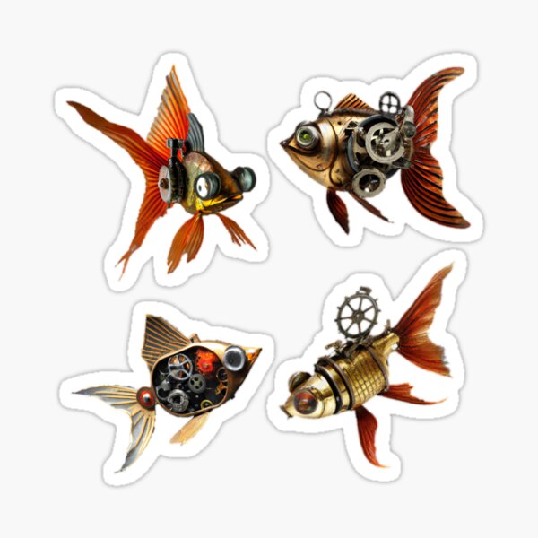 Steampunk Goldfish Sticker or Magnet Pack One (of Two) Sticker