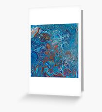 Paint pouring blue rust sienna mixed media Greeting Card