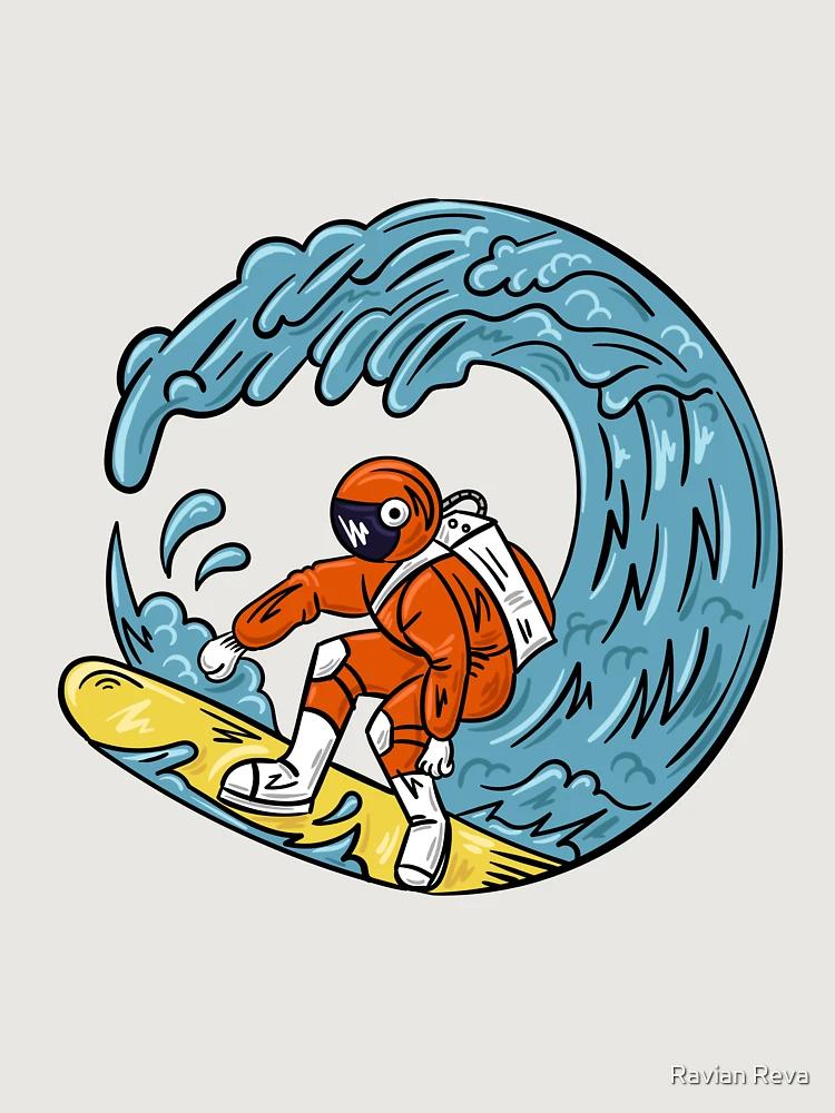 Thumbnail 6 von 6, Premium Oversized Pullover, Surfender Astronaut designt und verkauft von Ravian Reva.