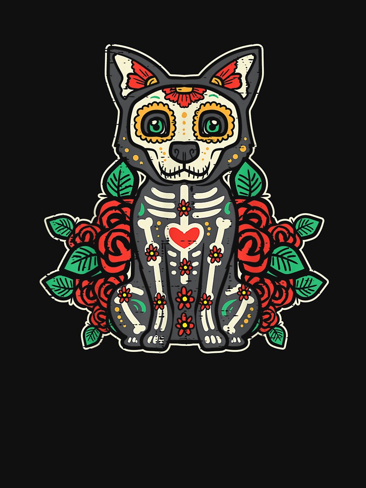 Cute Sugar Skull Mexican Dog Halloween Dia De Los Muertos T Shirt