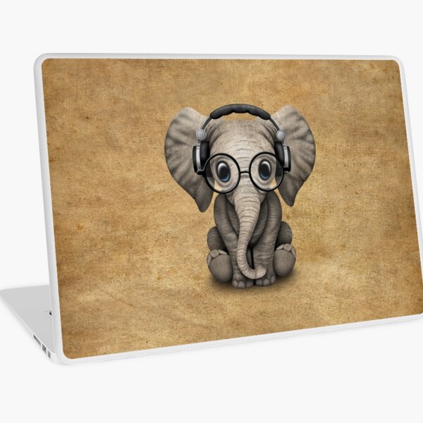 Cute Baby Elephant Dj Wearing Headphones and Glasses Laptop Skin