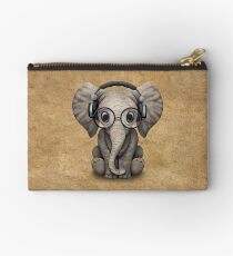 Cute Baby Elephant Dj Wearing Headphones and Glasses Studio Pouch