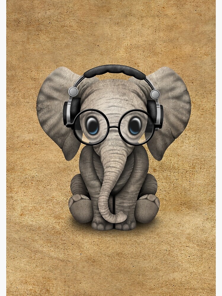 Cute Baby Elephant Dj Wearing Headphones and Glasses by JeffBartels