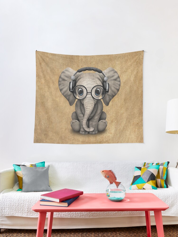 Cute Baby Elephant Dj Wearing Headphones and Glasses Cute Baby Elephant Dj Wearing Headphones and Glasses