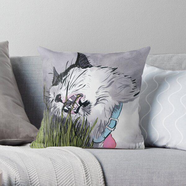 Cat Grass Throw Pillow