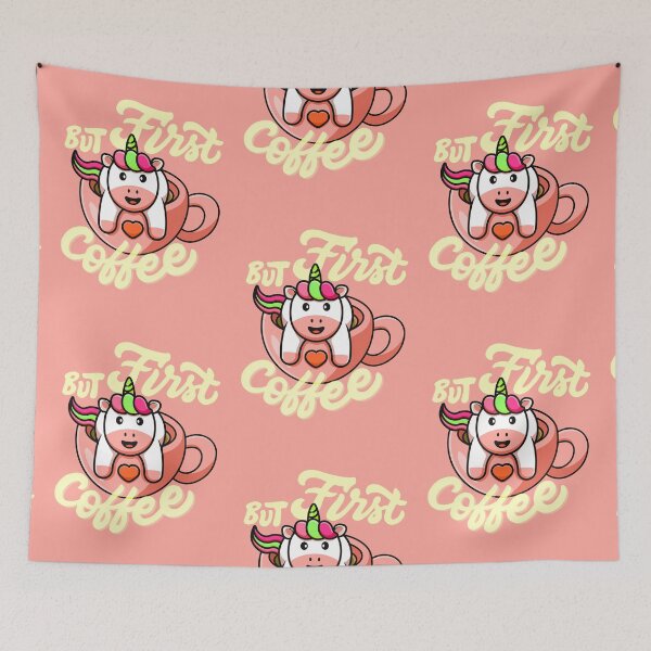 Item preview, But first Coffee Kawaii Unicorn on a Cup designed and sold by Yellow Coffee.