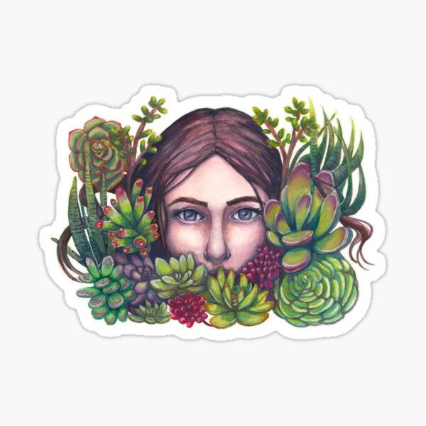 Secret Garden Succulent Portrait Painting Sticker