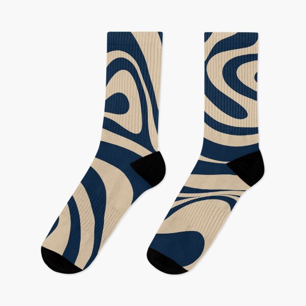 Item preview, New Groove Retro Swirl Abstract Pattern in Midcentury Modern Navy Blue and Beige designed and sold by kierkegaard.