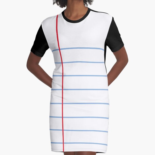Notebook Paper Graphic - Wide Lines Graphic T-Shirt Dress