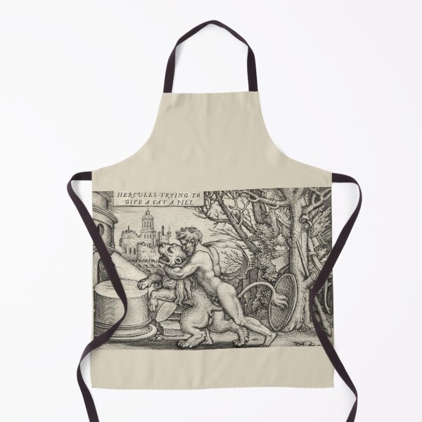 Item preview, Hercules trying to give a cat a pill (Nemean lion scene) designed and sold by SolidEarthArt.