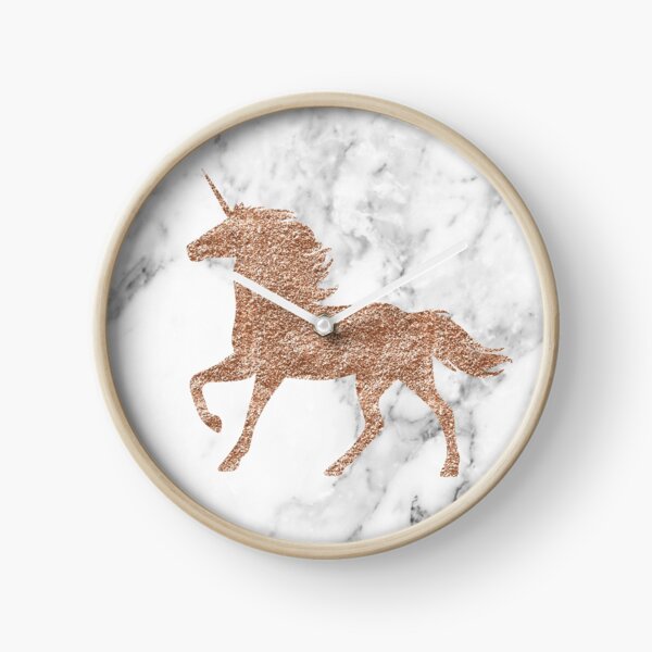 Rose gold marble unicorn Clock