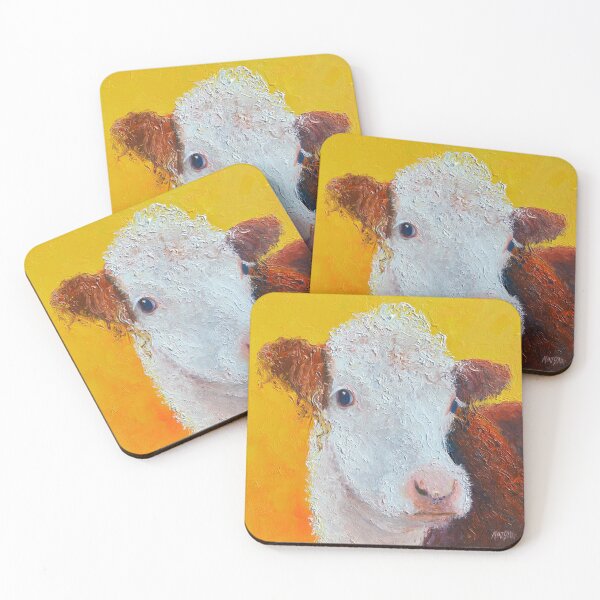 Item preview, Brown and white Hereford Cow on gold designed and sold by MatsonArtDesign.