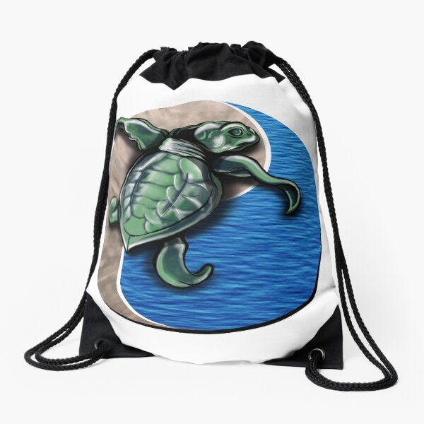 Turtle water and sand yin yang Drawstring Bag