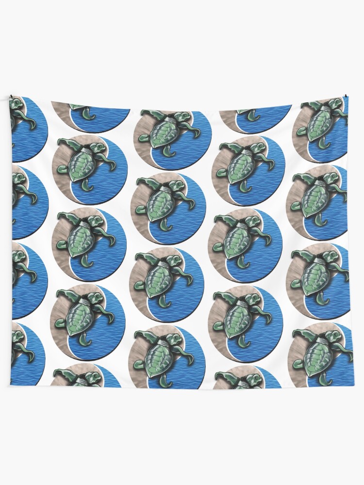 Alternate view of Turtle water and sand yin yang Tapestry