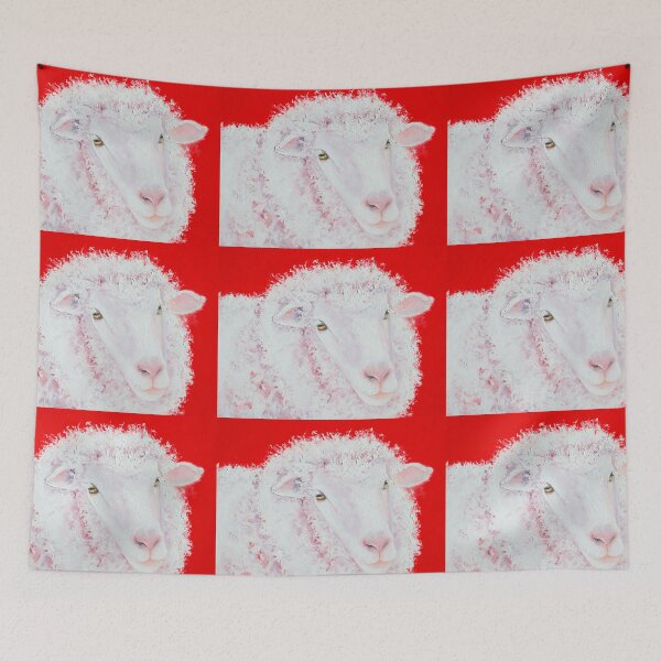 Item preview, Merino sheep painting on red designed and sold by MatsonArtDesign.