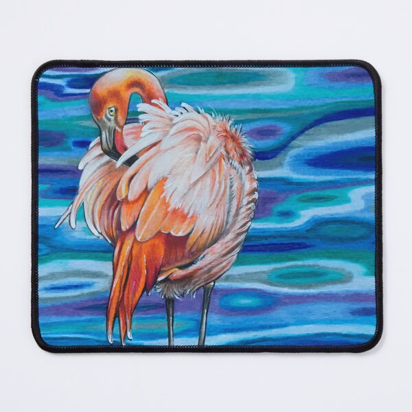 Item preview, Preening flamingo in the water designed and sold by Karen Elaine Evans.