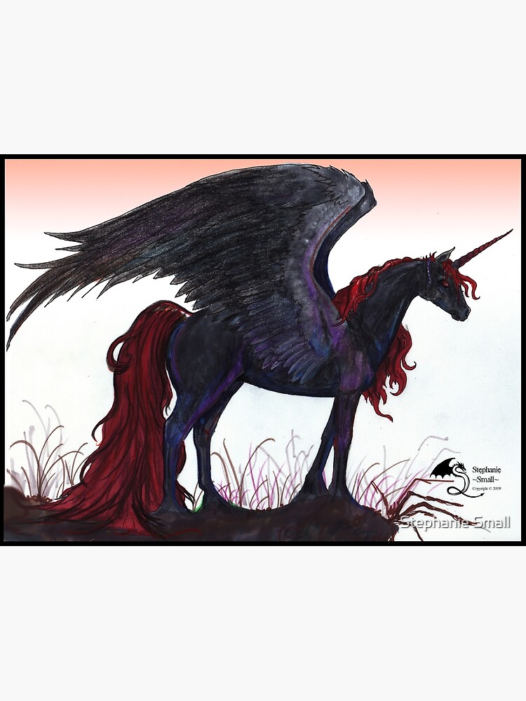 Schwarzes Einhorn Winged Pegacorn Rote Mahne Grusskarte Von Pegacorna Redbubble