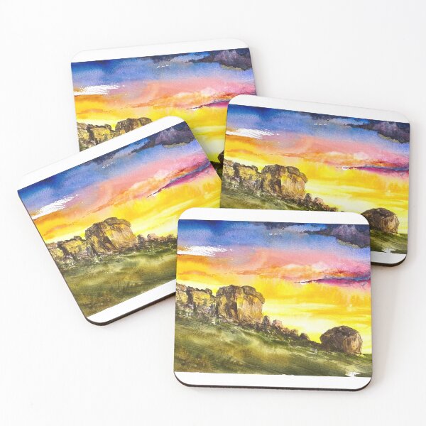 Item preview, Cow & Calf Rocks, Ilkley Moor Sunset Original Watercolour designed and sold by OnHeathAndMoor.