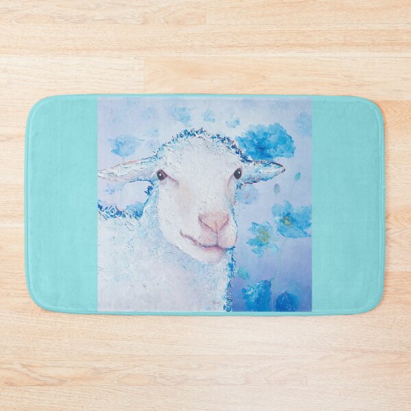 Item preview, White sheep on blue poppies designed and sold by MatsonArtDesign.