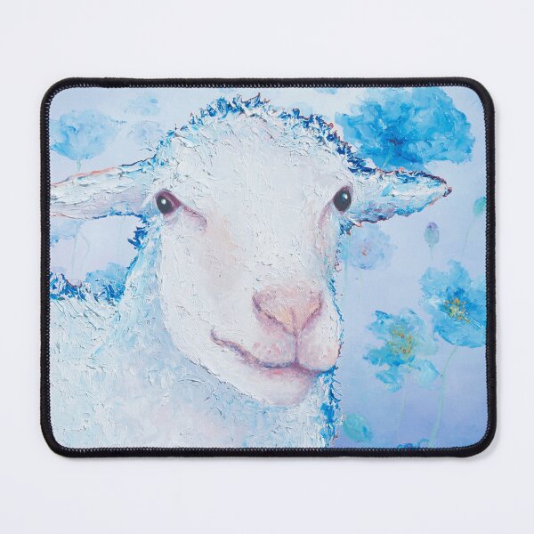 Item preview, White sheep on blue poppies designed and sold by MatsonArtDesign.