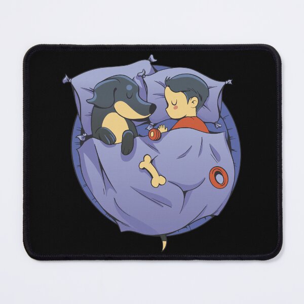 Item preview, Dachshund dog and child sleep in bed designed and sold by Rob-Son.