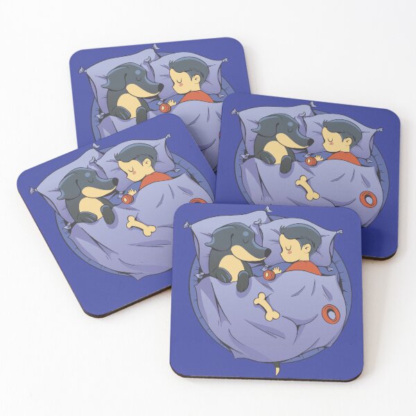 Item preview, Dachshund dog and child sleep in bed designed and sold by Rob-Son.