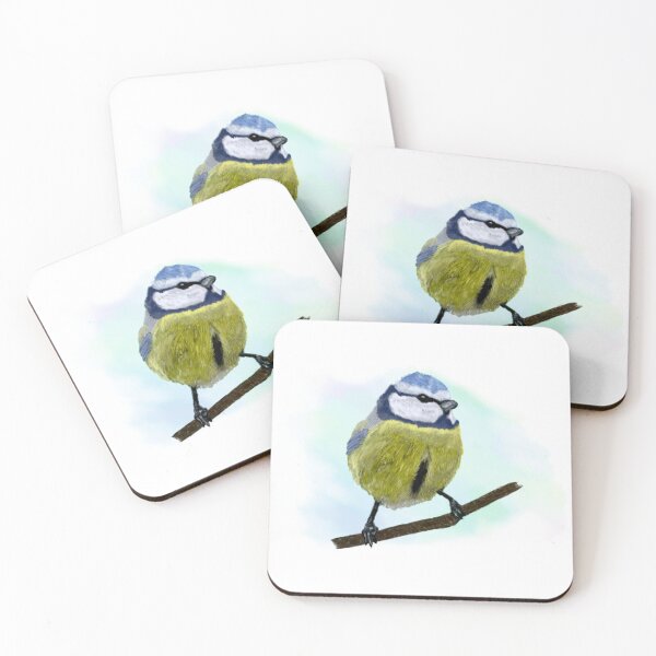 Item preview, Blue Tit on Branch Coasters designed and sold by nash89.