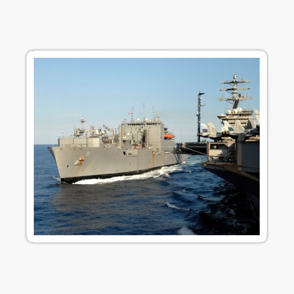 Item preview, STK103882M-Dry cargo and ammunition ship USNS Wally Schirra transits alongside  aircraft carrier USS Nimitz. designed and sold by StocktrekImages.