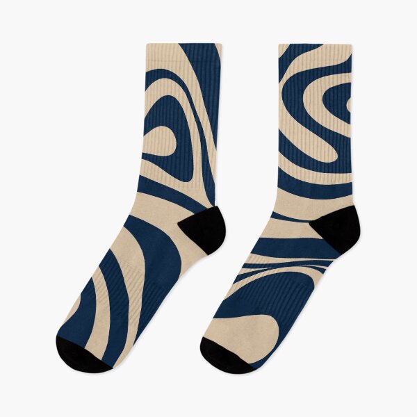 Item preview, New Groove Retro Swirl Abstract Pattern Midcentury Modern Navy Blue and Beige designed and sold by kierkegaard.