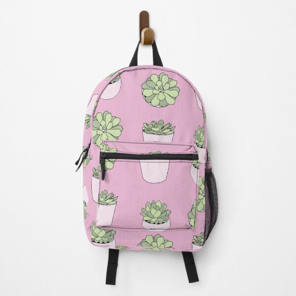 Item preview, Green suculents in pink flowerpots on darker pink background designed and sold by bigmoments.