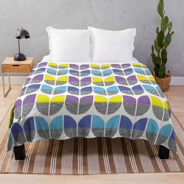 Item preview, Textured Mid-Century Modern Small Summer Leaves Purple, Blue, Yellow, Black designed and sold by QuestingPixel.