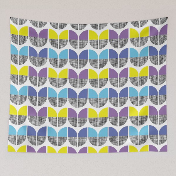 Item preview, Textured Mid-Century Modern Small Summer Leaves Purple, Blue, Yellow, Black  designed and sold by QuestingPixel.