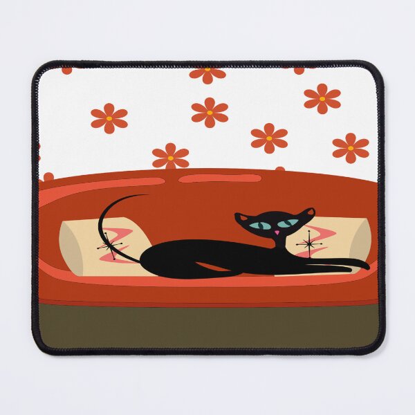 Item preview, Black Atomic Retro Cat Stretching out on a Mid Century Sofa designed and sold by LisWilliams.